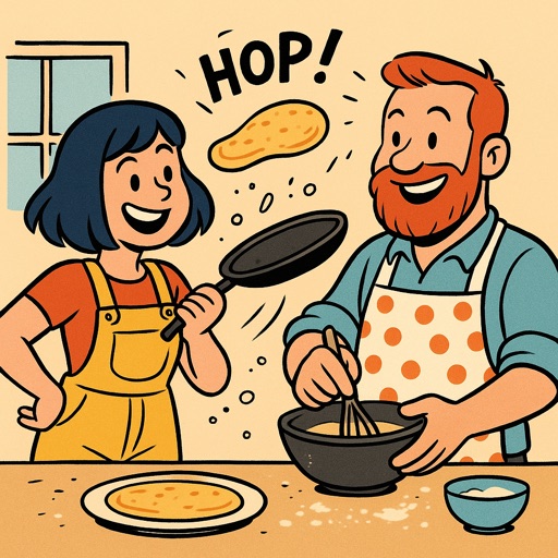 Example cartoon: Pancake Sunday in pajamas