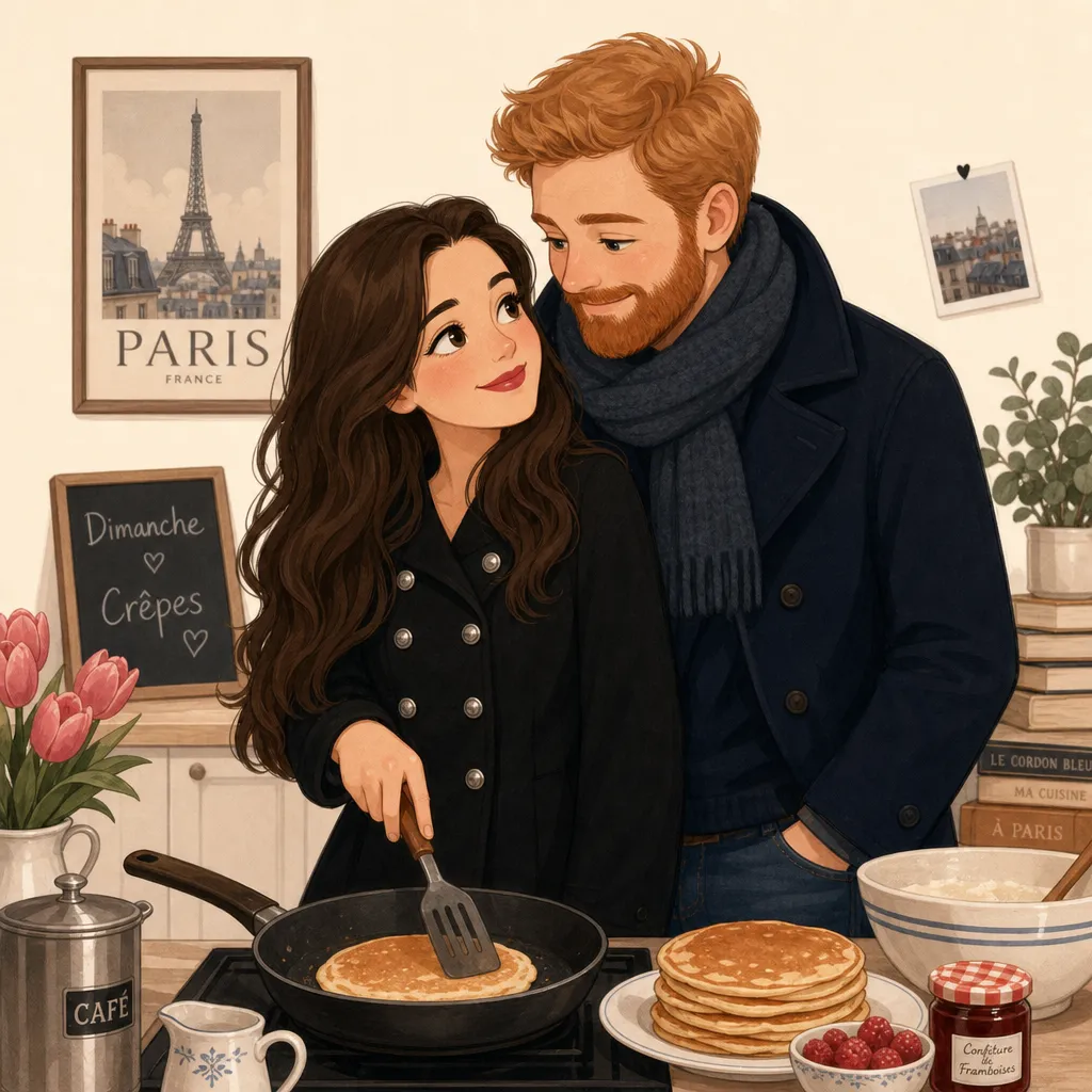 Cartoon: They cook pancakes together on a Sunday morning