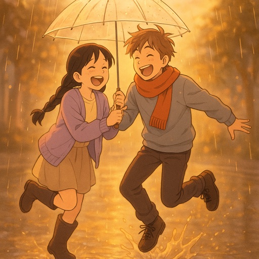 Example cartoon: Giggling in the rain
